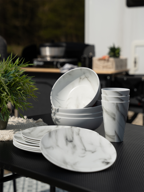 Berger Atina RPET Geschirr-Set in Marmordesign 16-tlg. für 4 Personen - Kunststoff und Melamin Geschirr-Sets