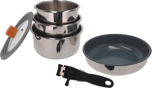 Berger BlueOak Edelstahl Topfset 6-tlg. mit Glasdeckel und Zangengriff - Kochgeschirr-Sets