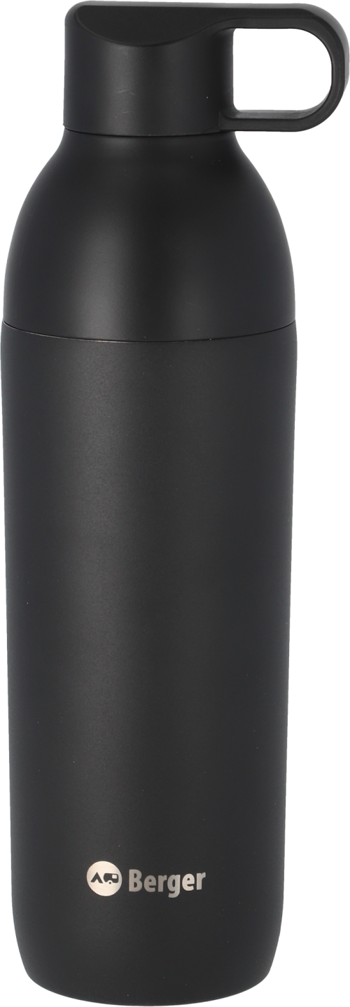 Berger Edelstahl Trinkflasche mit 2-in-1 Deckel 550 ml - schwarz matt - Isolierflaschen & Isobehälter