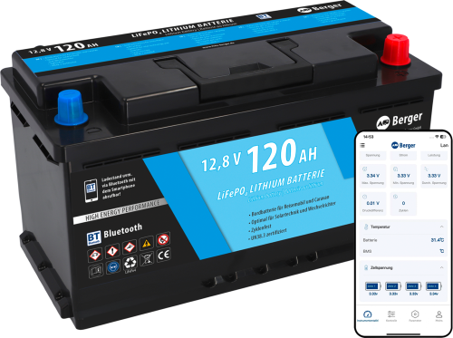 Berger LiFePO4 Lithium Batterie 120 Ah 12V mit Bluetooth - Fahrzeug-Batterien