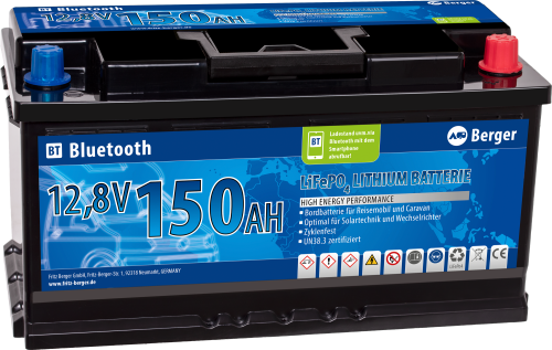 Berger LiFePO4 Lithium Batterie 150 Ah 12 V mit Bluetooth & im 100 Ah Gehäuse - Fahrzeug-Batterien
