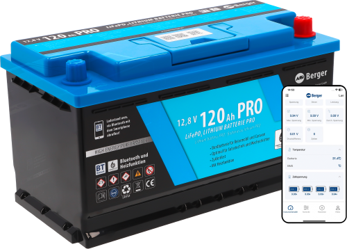 Berger LiFePO4 Lithium Batterie Pro 120 Ah 12V mit Bluetooth & Heizung - Fahrzeug-Batterien