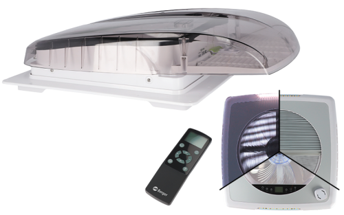 Berger Plus Fan Dachhaube mit Ventilator & 12 V LED-Beleuchtung 40 x 40 cm rauch - Kühl unterwegs