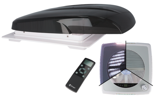 Berger Plus Fan Dachhaube mit Ventilator & 12 V LED-Beleuchtung 40 x 40 cm schwarz - Kühl unterwegs