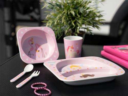Berger RPET Menina Kindergeschirr-Set rosa 5-tlg. für 1 Kind - Kunststoff und Melamin Geschirr-Sets