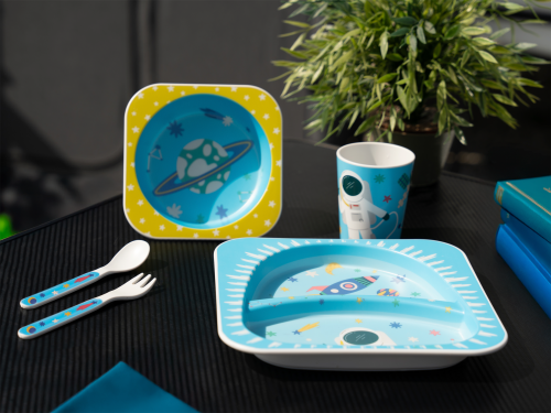 Berger RPET Nino Kindergeschirr-Set blau 5-tlg. für 1 Kind - Kunststoff und Melamin Geschirr-Sets