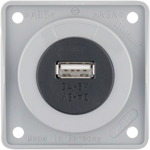 Berker Integro  USB-Ladestecker 3 A  5 V Grau glänzend - 12 / 24 V Einbausteckdosen