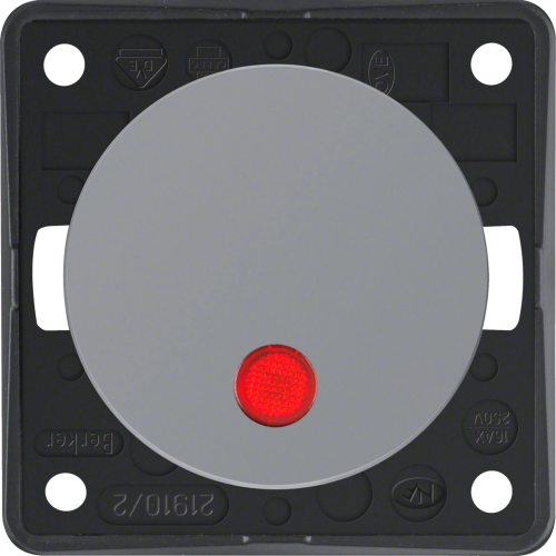 Berker Konroll-Ausschalter Integro Flow/Pure 2-polig für Beleuchtung und Kontrollschaltung mit integrierter Glimmlampe  Grau glänzend - Schalter, Taster & Rahmen