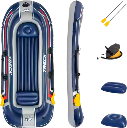 Bestway Hydro Force Treck X3 Schlauchboot Set 5 teilig für 3 Erwachsene und Kind 307 x 126 x 39 cm - Schlauchboote, Kajaks & SUP-Boards