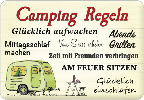 Blechschild Camping Regeln - Outdoor Zubehör von Blechwaren Fabrik Braunschweig