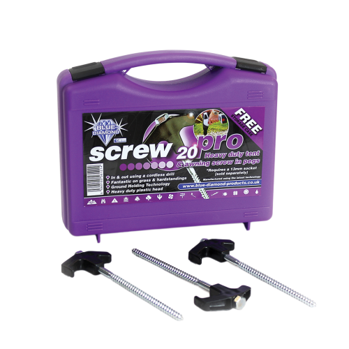 Blue Diamond Pegs Pro Schraubheringe für Zelte 20 teilig aus Stahl - Zeltheringe & Abspannmaterial