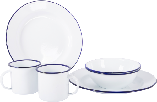 Bo-Camp Essgeschirr Emaille 6-tlg. für 2 Personen weiß/blau - Kunststoff und Melamin Geschirr-Sets
