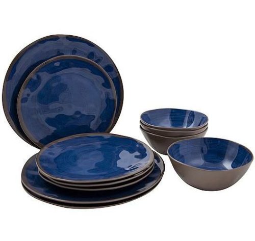 Bo-Camp Halo Geschirr-Set 12-tlg. blau für 4 Personen - Kunststoff und Melamin Geschirr-Sets