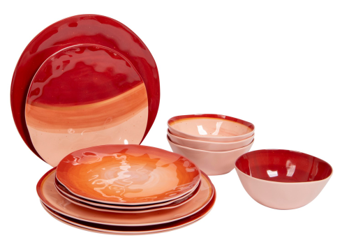 Bo-Camp Halo Geschirr-Set 12-tlg. terra für 4 Personen - Kunststoff und Melamin Geschirr-Sets