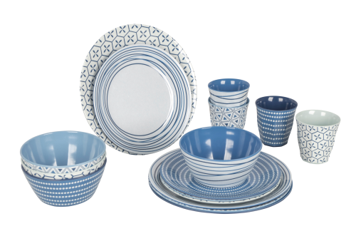 Bo-Camp Mix & Match Geschirr-Set 16-tlg. blau/weiß - Kunststoff und Melamin Geschirr-Sets