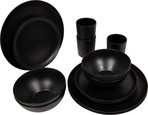 Bo-Camp Orville Geschirr-Set 16-tlg. schwarz für 4 Personen - Kunststoff und Melamin Geschirr-Sets