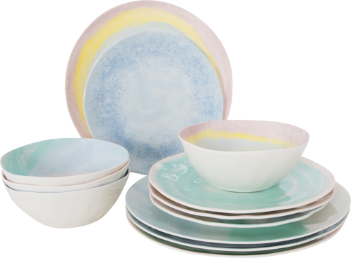 Bo-Camp Pastell Kollektion Barfleur Essgeschirr 12-tlg. für 4 Personen - Kunststoff und Melamin Geschirr-Sets