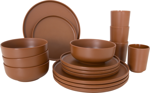 Bo-Camp Patom Geschirr-Set 16-tlg. braun für 4 Personen - Kunststoff und Melamin Geschirr-Sets