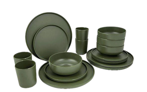 Bo-Camp Patom Geschirr-Set 16-tlg. grün für 4 Personen - Kunststoff und Melamin Geschirr-Sets