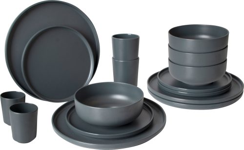 Bo-Camp Patom Geschirr-Set 16-tlg. schwarz für 4 Personen - Kunststoff und Melamin Geschirr-Sets