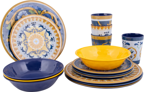 Bo-Camp Sicilian Geschirrset 16 teilig - Kunststoff und Melamin Geschirr-Sets