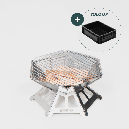 Boxio Fire Set Feuerschale mit Grillrost und Solo Up Eurobox - Feuerschalen und -Körbe