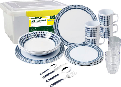 Brunner All Inclusive Bluebay Geschirrset für 4 Personen 36-teilig  - Kunststoff und Melamin Geschirr-Sets