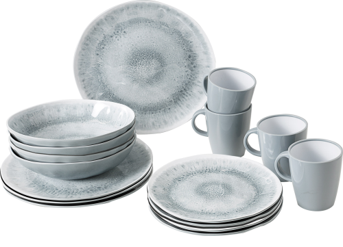Brunner Pearl Geschirr-Set 16-tlg. grau für 4 Personen - Kunststoff und Melamin Geschirr-Sets
