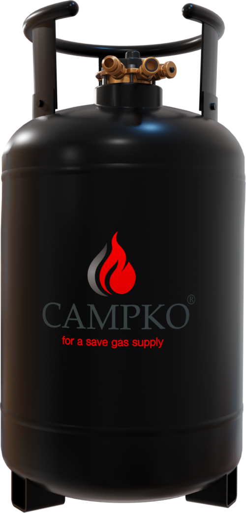 CAMPKO Gasflasche Stahl mit Multiventil 80 % Füllstopp 30 Liter unbefüllt - Gasflaschen