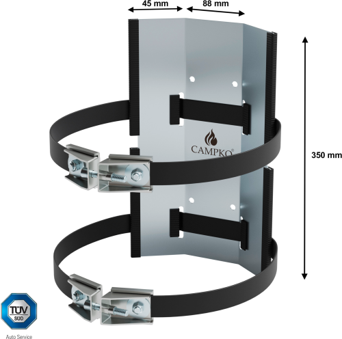 CAMPKO Gasflaschen Halter Set Edelstahl für Ø 300mm Gasflaschen inklusive 2x Spannband und 2x Spannschloss - Gaskästen & Befestigungen