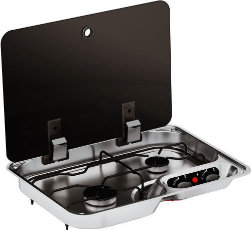 CAN 2-flammiger Gaskocher 530 x 340 x 105 mm mit Glasabdeckung - Gaskocher