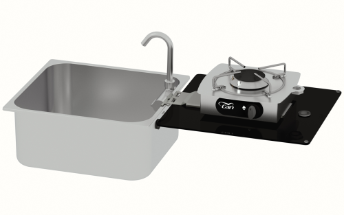 CAN Foldy Gaskocher-Spülkombination 1-flammig mit Spülbecken 352 x 322 x 150 mm - Gaskocher