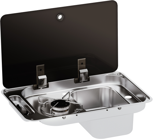 CAN Gaskocher-Spülkombination 1-flammig mit Spülbecken Rechts 530 x 340 x 150 mm - Gaskocher
