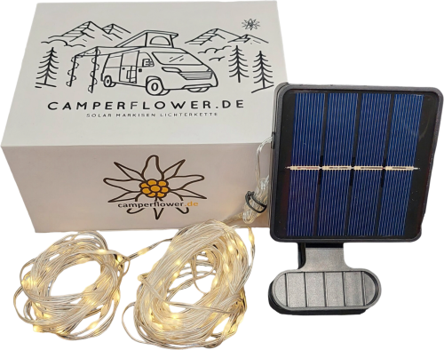 Camperflower Solar Markisen Lichterkette mit Akku 10 Meter - Fahrzeugbeleuchtung außen