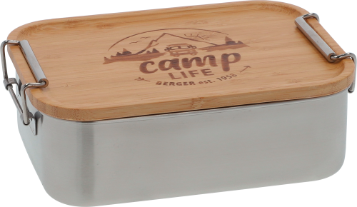 Camplife Edelstahldose mit Bambusdeckel und Bügel 1200 ml - Lebensmittelbehälter / Vorratsdosen