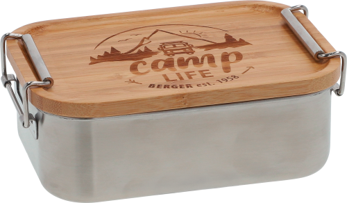 Camplife Edelstahldose mit Bambusdeckel und Bügel 800 ml - Lebensmittelbehälter / Vorratsdosen