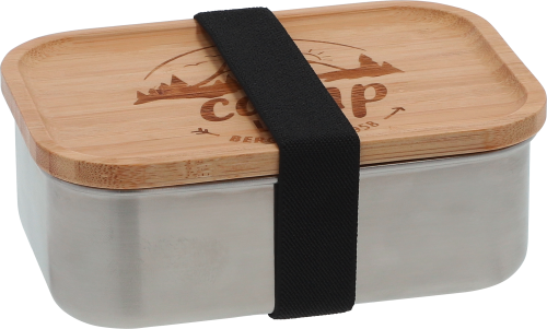 Camplife Edelstahldose mit Bambusdeckel und Gummiband 800 ml - Lebensmittelbehälter / Vorratsdosen