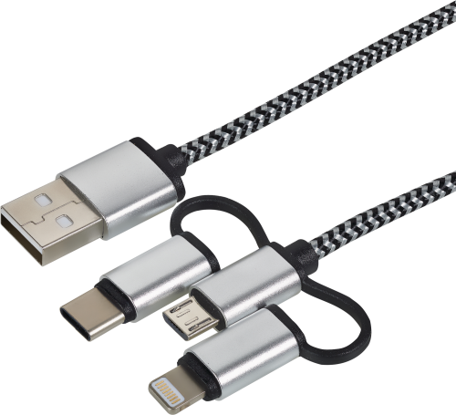 Cartrend 3-in-1 Daten- und Ladekabel schwarz/weiß 1 m - Sonstiges 12 / 24 V Zubehör