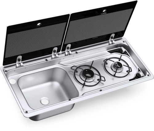 Dometic MO 9722L Kochfeld 2-flammig mit Glasdeckel 760 x 325 mm Spüle links - Koch-Spül-Kombinationen