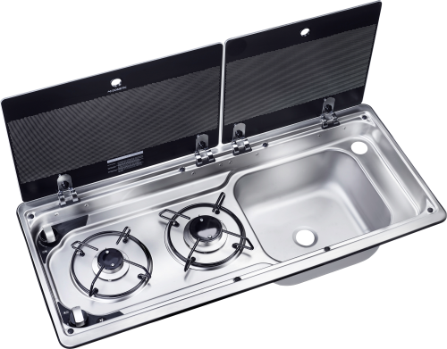 Dometic MO 9722R Kochfeld 2-flammig mit Glasdeckel 760 x 325 mm Spüle rechts - Koch-Spül-Kombinationen