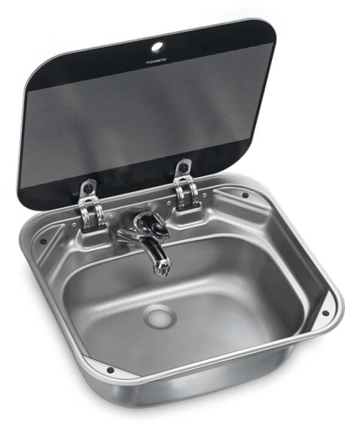 Dometic SNG 4237 Spüle Einbau Edelstahl mit Glasabdeckung 42 x 37 cm - Spülbecken