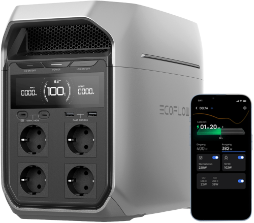 EcoFlow Delta 3 Plus Tragbare Powerstation 1 kWh 1.800 W - Powerstations