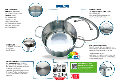 Elo Basic Horizon Topf und Pfannenset 10 teilig silber schwarz - Camping-Töpfe