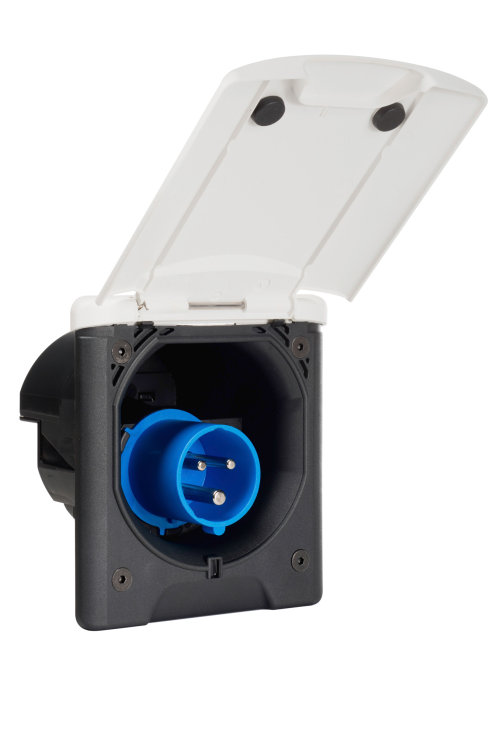 FAWO CEE 17 Einspeisesteckdose Einspeisestecker mit Magnetverschluss 120 x 140 mm schwarz - Außensteckdosen