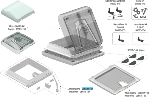 Fiamma Außenrahmen passend für Dachhaube Vent 28 F - Farbe White ivory Fiamma Ersatzteilnummer 98683W137 - Ersatzteile Fiamma Dachhauben