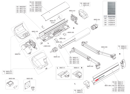 Fiamma Frondblendenverschluss rechts für F65 L / Eagle weiß Fiamma Artikelnummer 98666-01- - Ersatzteile Zelte & Markisen