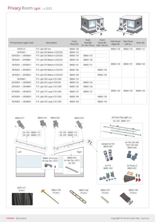 Fiamma Frontpanel für Privacy Room Light für F45 Markisen 75 cm - Wohnwagenvorzelte