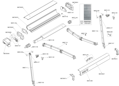 Fiamma Gehäuse für Markise F40van 270 - Farbe Deep Black Fiamma Ersatzteilnummer 98673H010 - Ersatzteile Zelte & Markisen