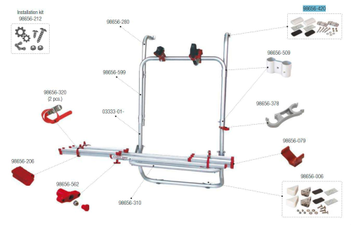 Fiamma Halterungskit oben passend für Carry Bike 200 DB - Fiamma Ersatzteilnummer 98656-420 - Ersatzteile Fahrzeug