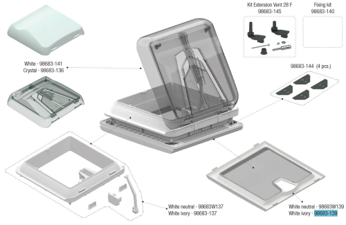 Fiamma Innenrahmen passend für Dachhaube Vent 28 F - Farbe White ivory Fiamma Ersatzteilnummer 98683-139 - Ersatzteile Fahrzeug